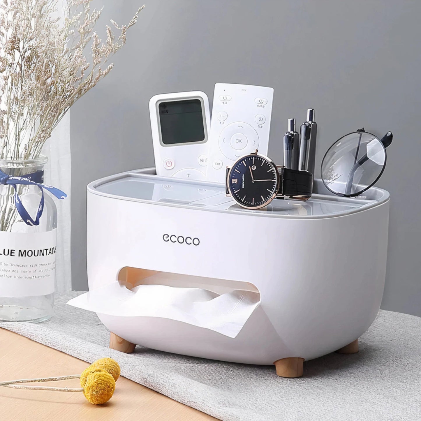 Ecoco Desktop Tissue Box with Organizer Storage Scrollcart Qatar