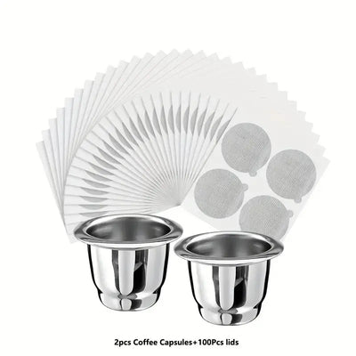 Stainless Steel Reusable Nespresso Coffee Capsule with Aluminum Foil Caps temu