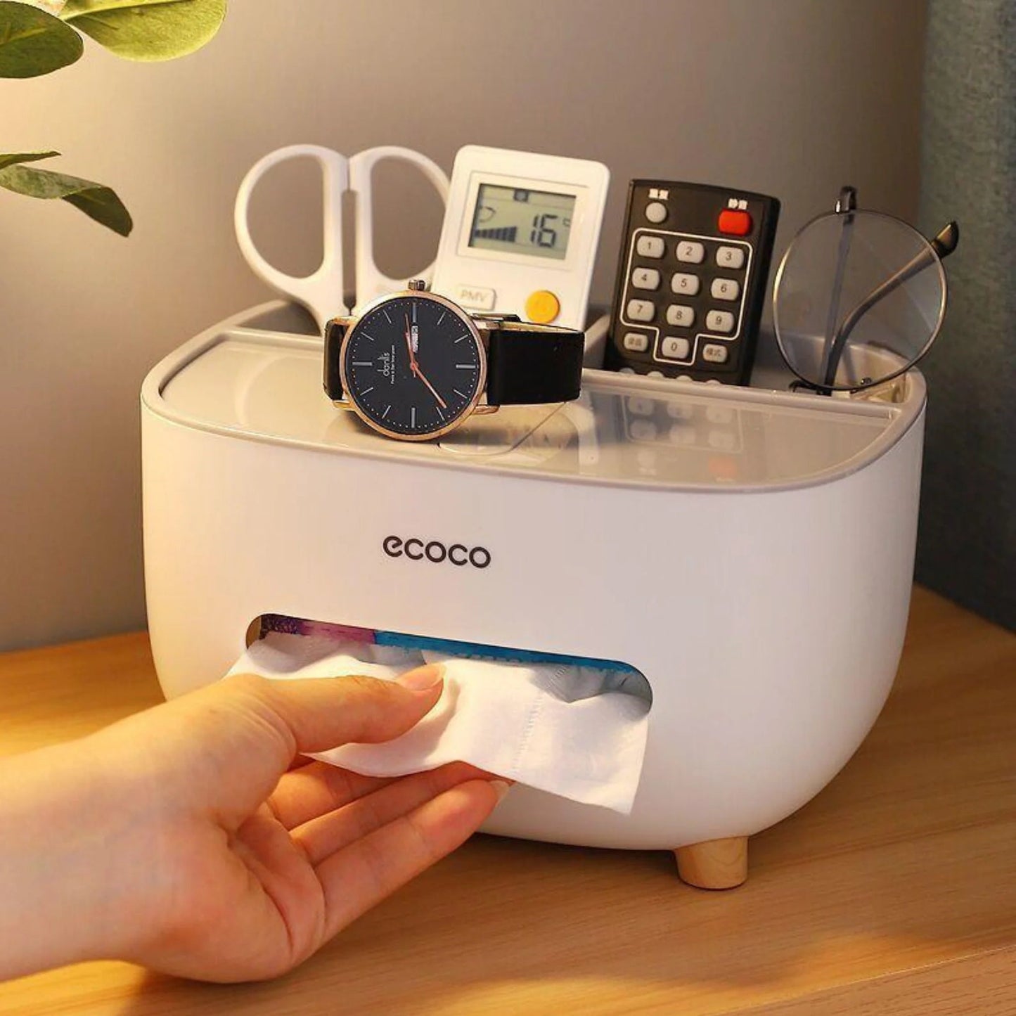 Ecoco Desktop Tissue Box with Organizer Storage Scrollcart Qatar
