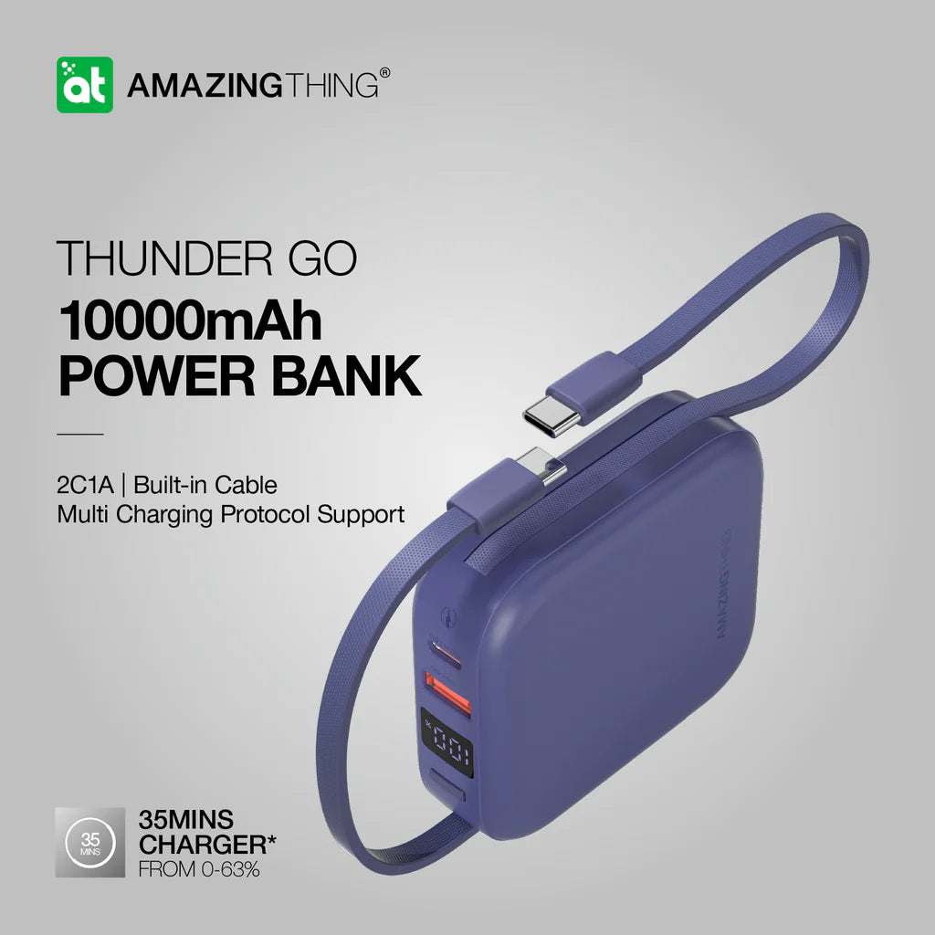 AMAZING THING THUNDER GO 10000mAh POWER BANK Qatar WITH BUILT-IN 2 USB-C CABLES