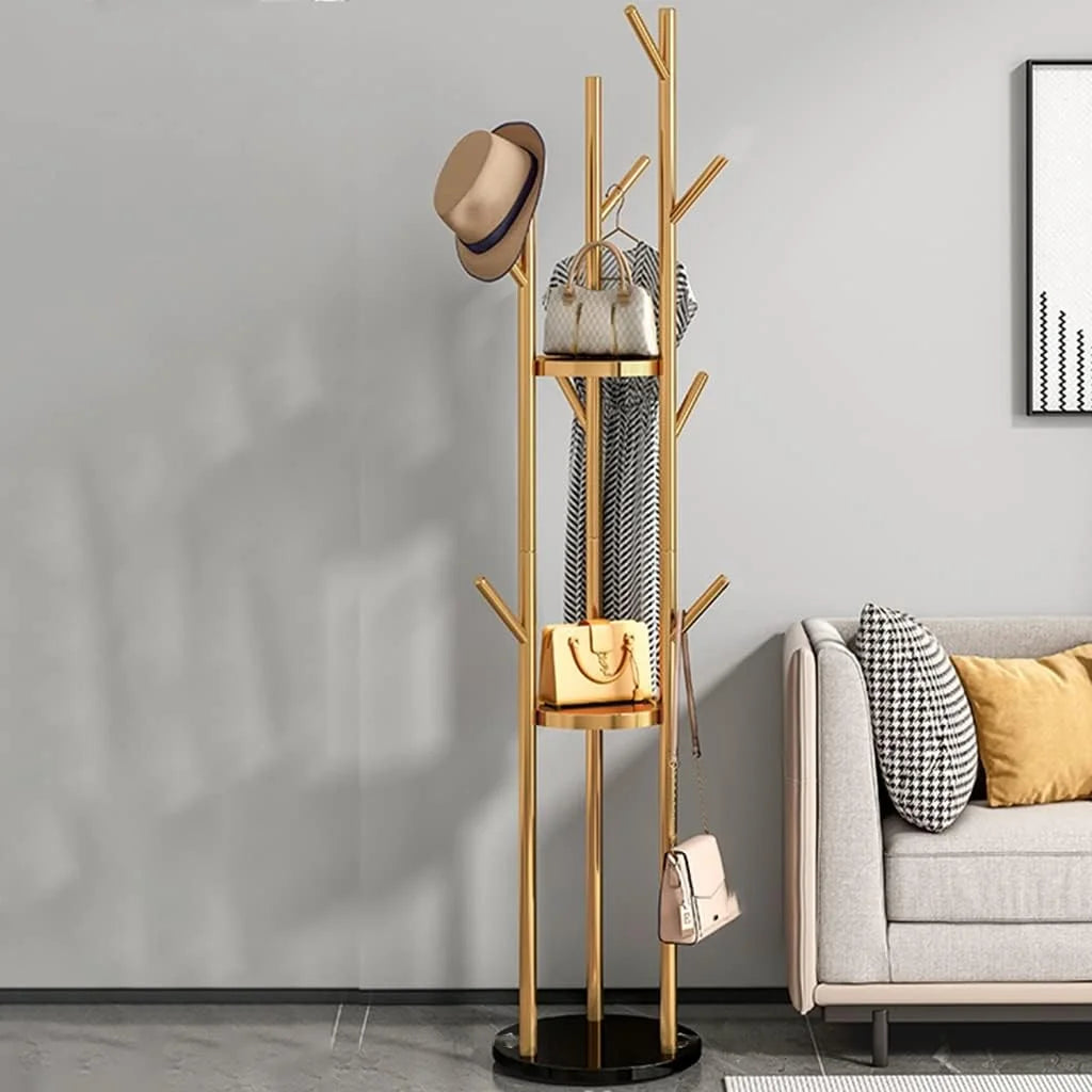 Buy Golden Metal Coat Rack Stand with Marble Base Qatar