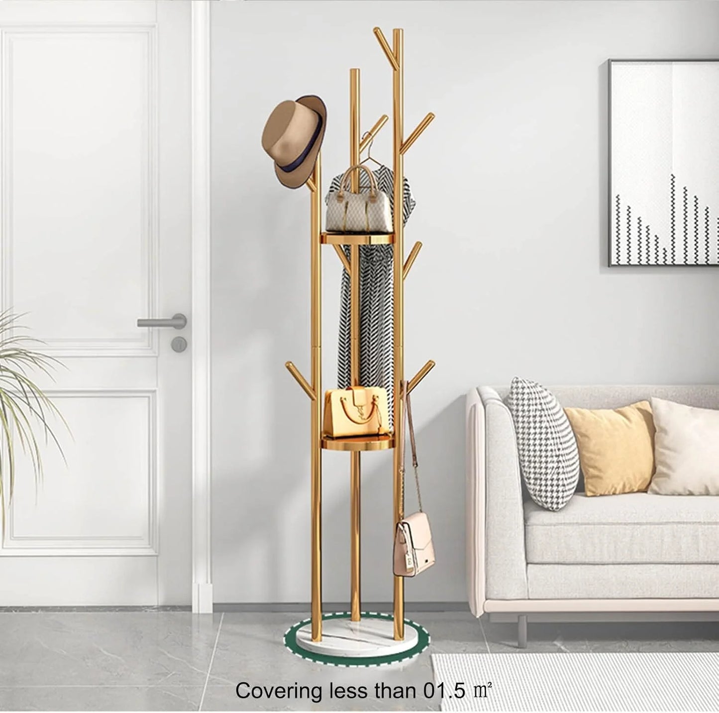 Buy Golden Metal Coat Rack Stand with Marble Base Qatar