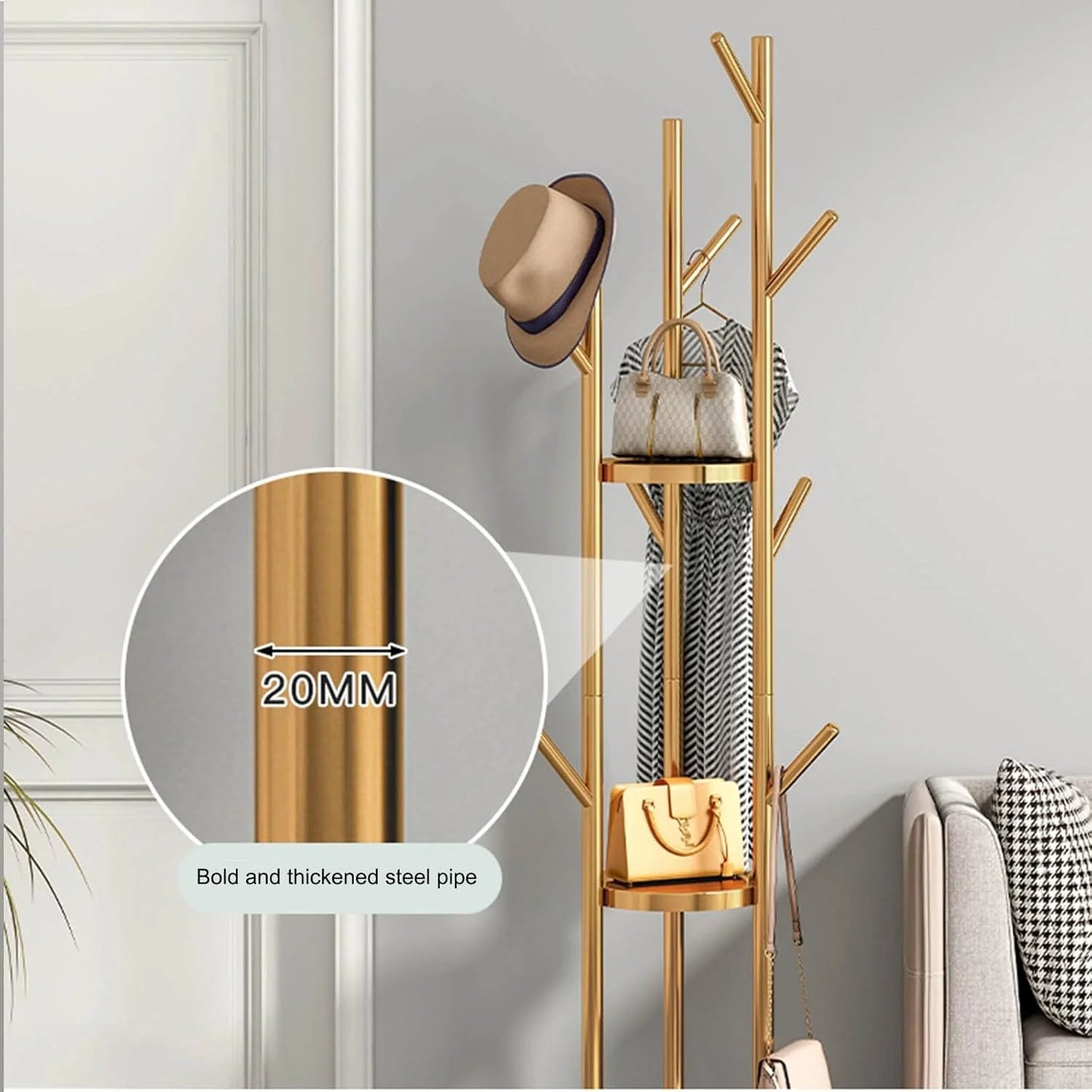 Buy Golden Metal Coat Rack Stand with Marble Base Qatar