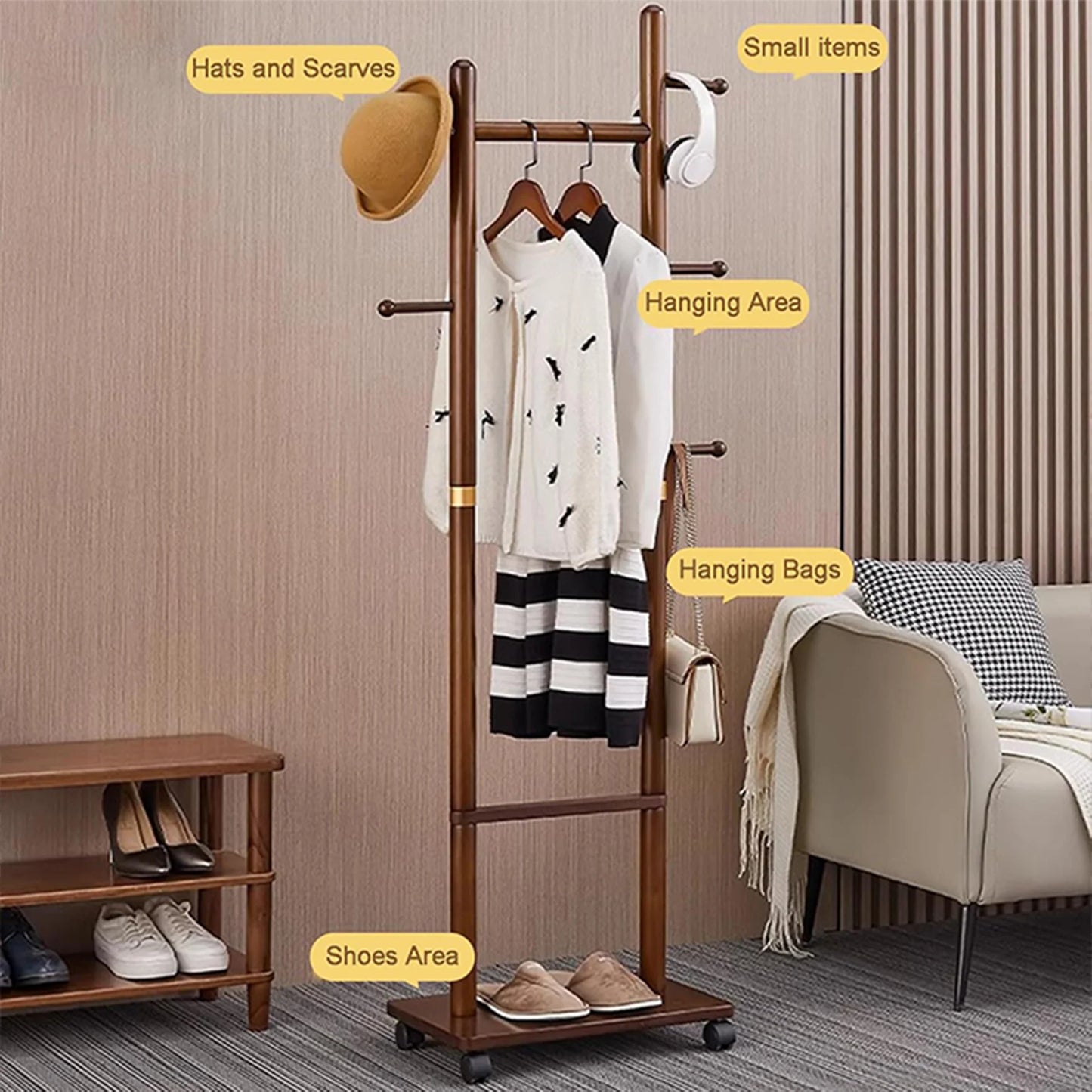 Buy Wooden Coat Stand with wheel Price Online Qatar