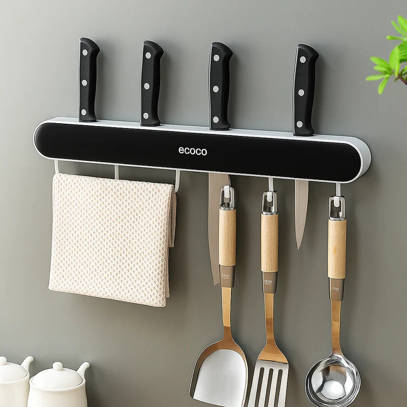 Ecoco Wall-Mounted Kitchen Storage Rack | Organizer & Knife Holder Scrollcart Qatar