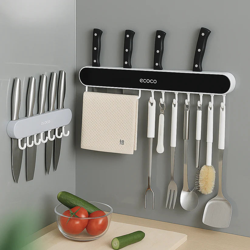 Ecoco Wall-Mounted Kitchen Storage Rack | Organizer & Knife Holder Scrollcart Qatar