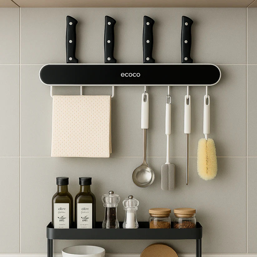 Ecoco Wall-Mounted Kitchen Storage Rack | Organizer & Knife Holder Scrollcart Qatar