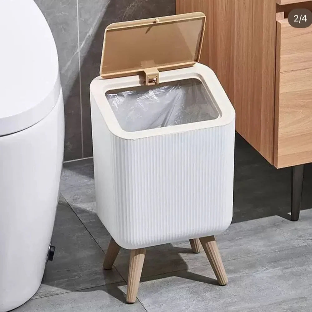 Modern Push Top Trash Can with Lid-Plastic Garbage Bin Scrollcart Qatar