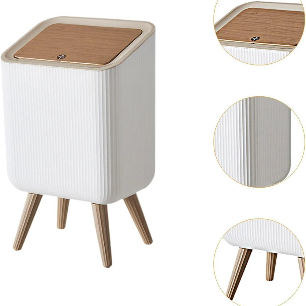 Modern Push Top Trash Can with Lid-Plastic Garbage Bin Scrollcart Qatar