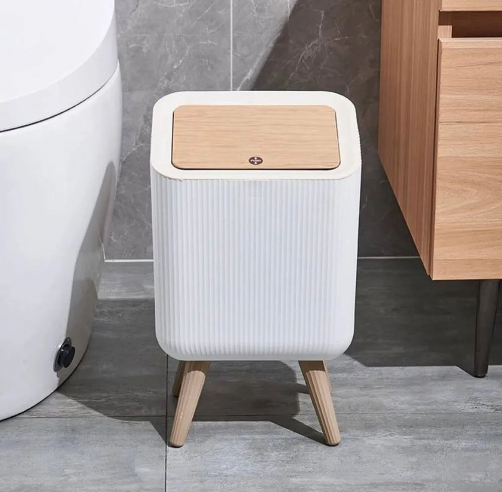 Modern Push Top Trash Can with Lid-Plastic Garbage Bin Scrollcart Qatar