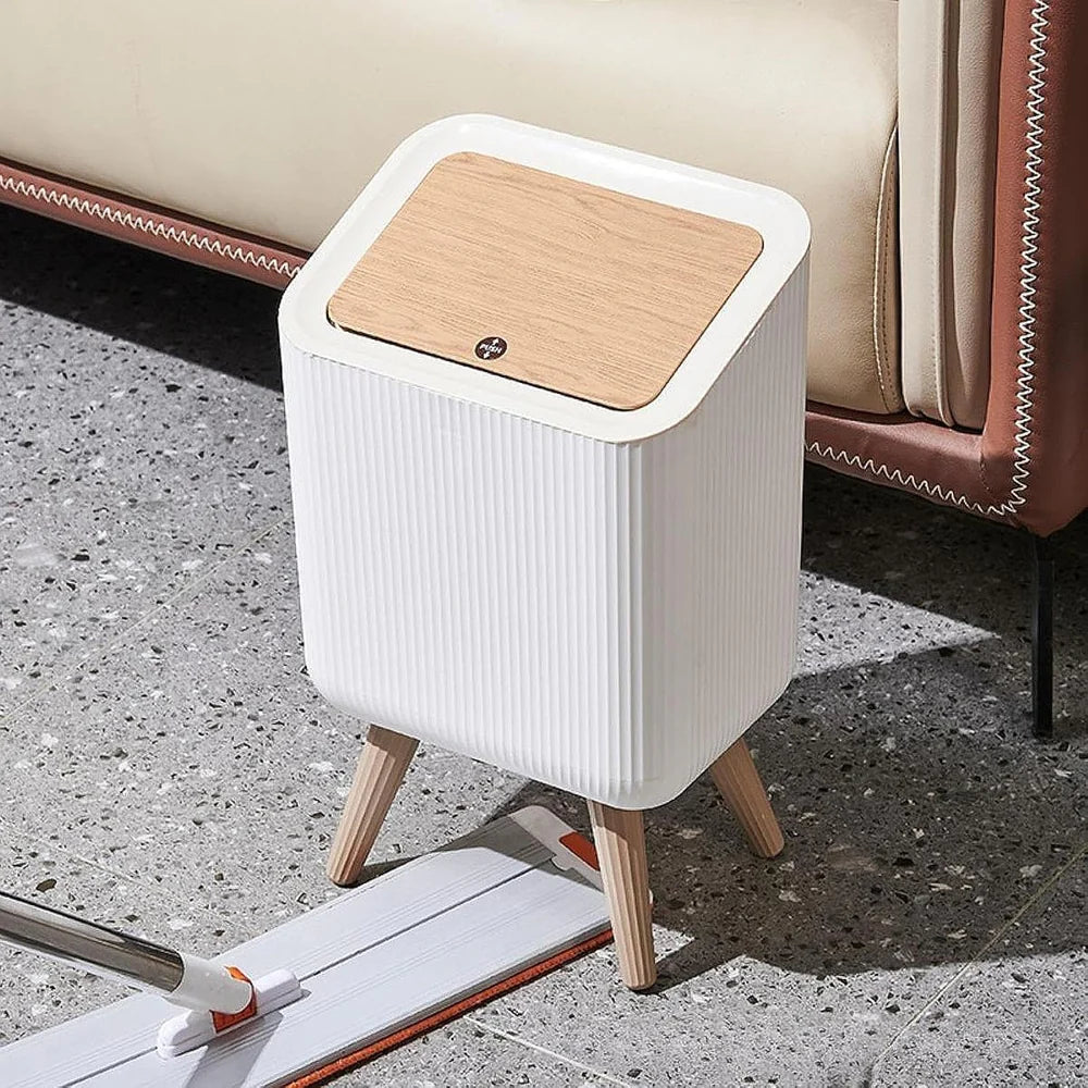 Modern Push Top Trash Can with Lid-Plastic Garbage Bin Scrollcart Qatar