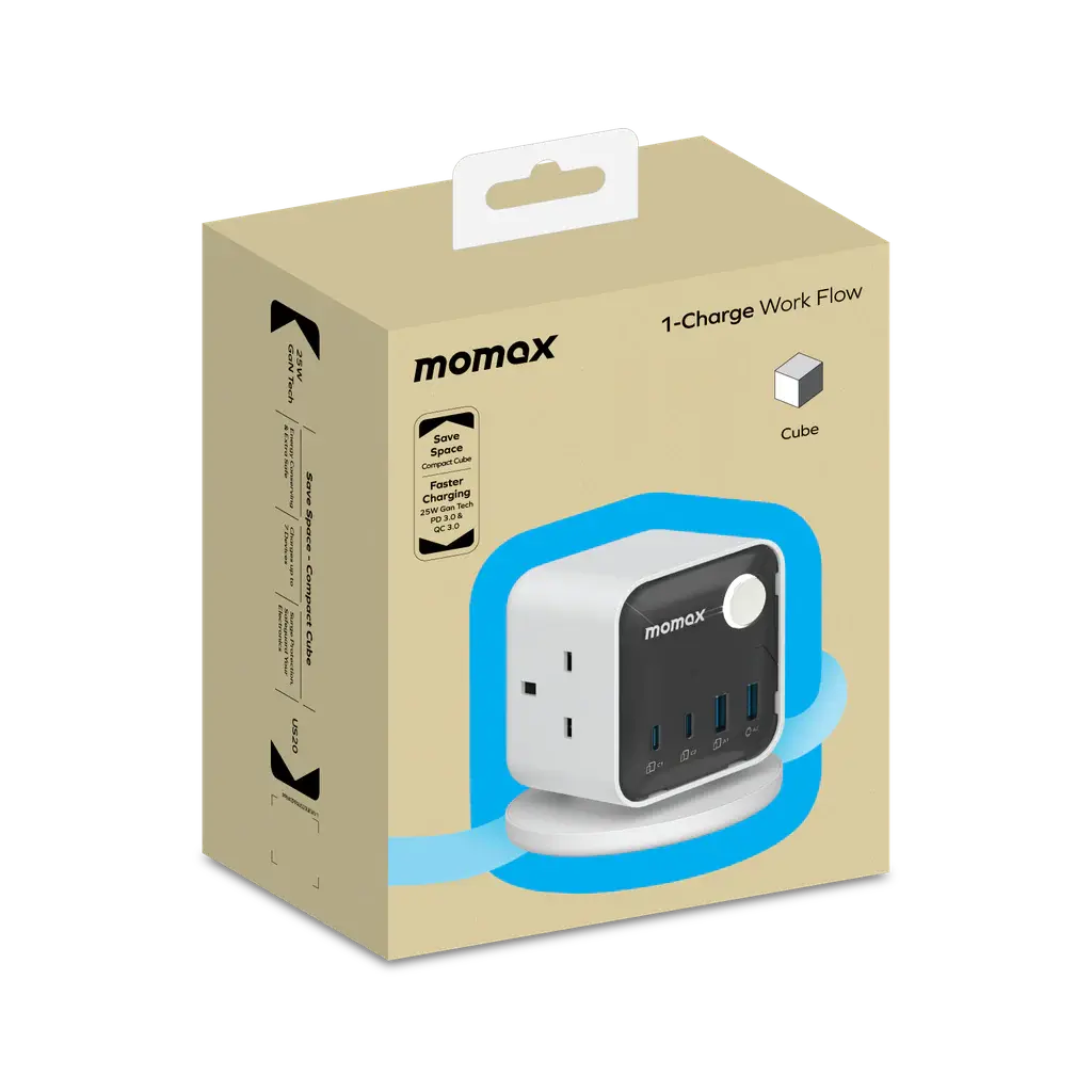MOMAX 1-Charge Work Flow | 3-Outlet Power Cube with USB Alamat Qatar