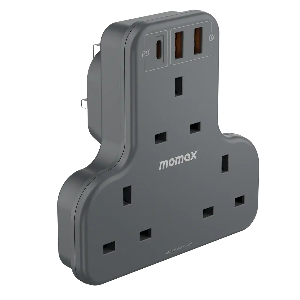 MOMAX OnePlug T-Shaped Extension | 3 Outlets + USB Fast Charging Alamat Qatar