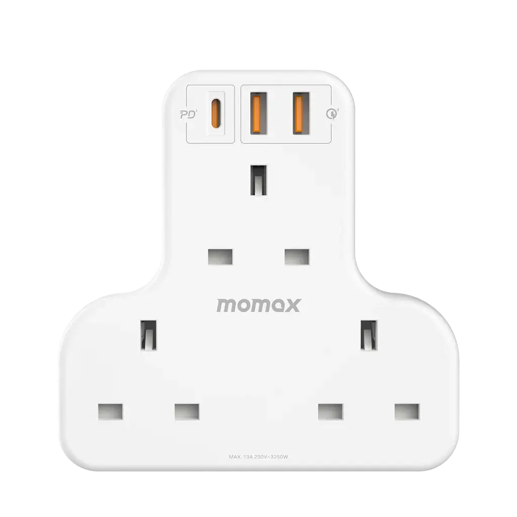 MOMAX OnePlug T-Shaped Extension | 3 Outlets + USB Fast Charging Alamat Qatar