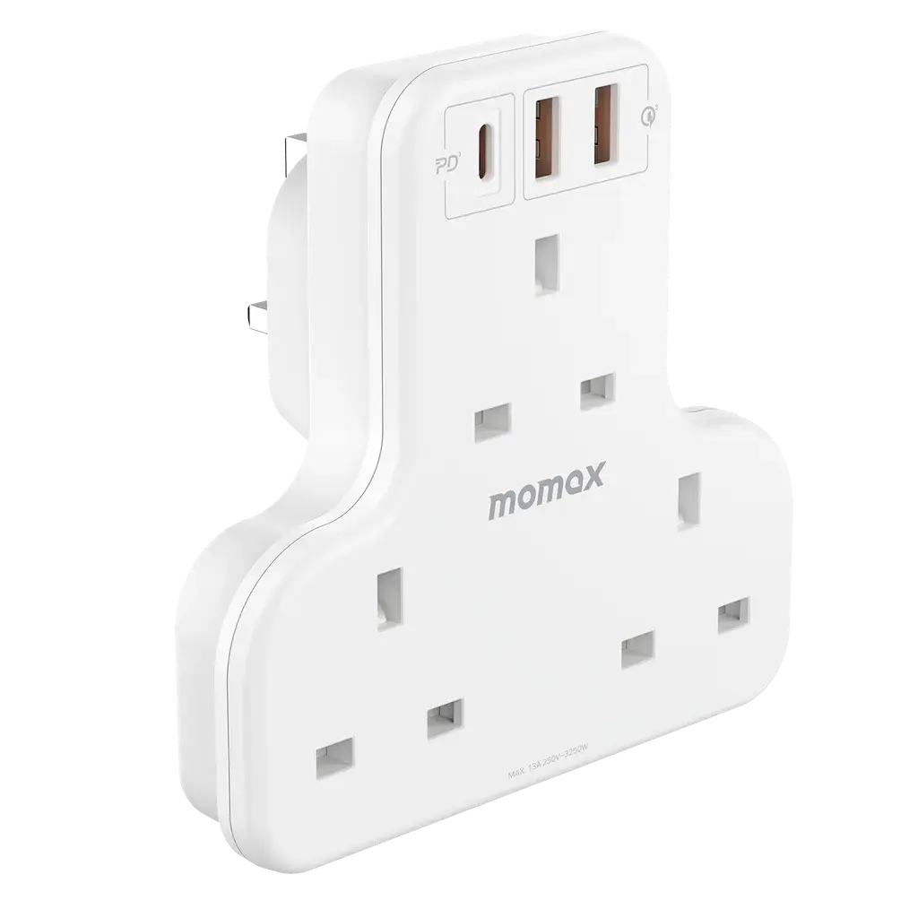 MOMAX OnePlug T-Shaped Extension | 3 Outlets + USB Fast Charging Alamat Qatar
