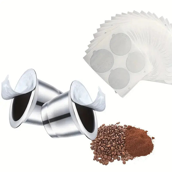 Stainless Steel Reusable Nespresso Coffee Capsule with Aluminum Foil Caps temu