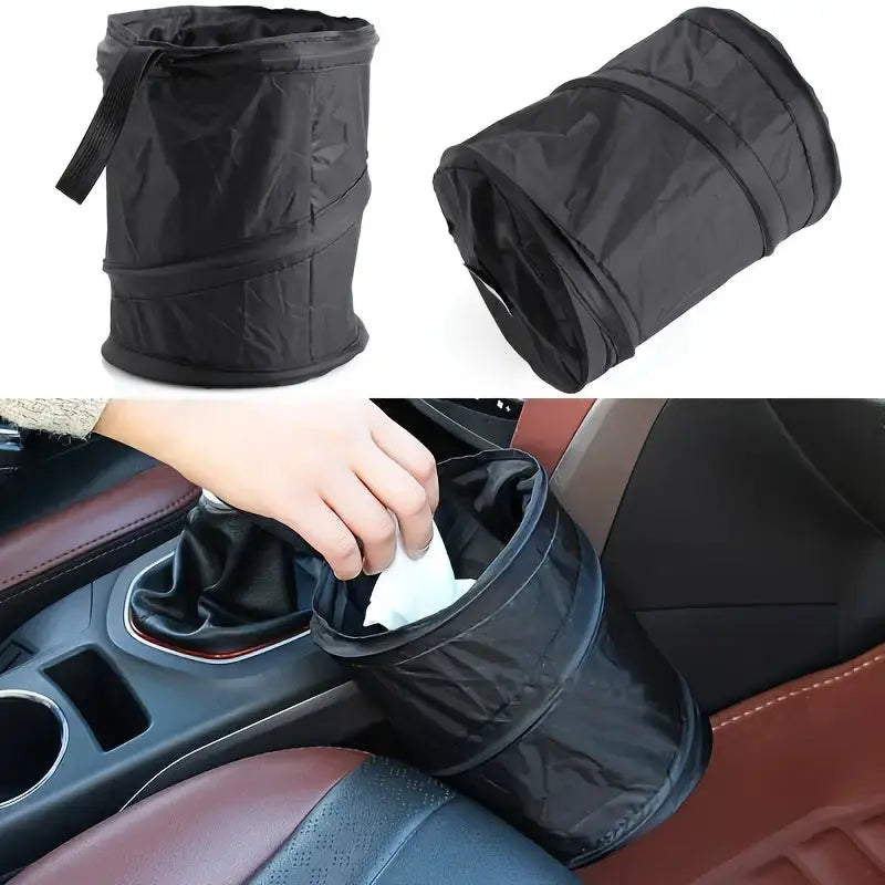 Fabric Car Trash Bin with Lid – Collapsible Waste Basket & Multipurpose Organizer Scrollcart Qatar