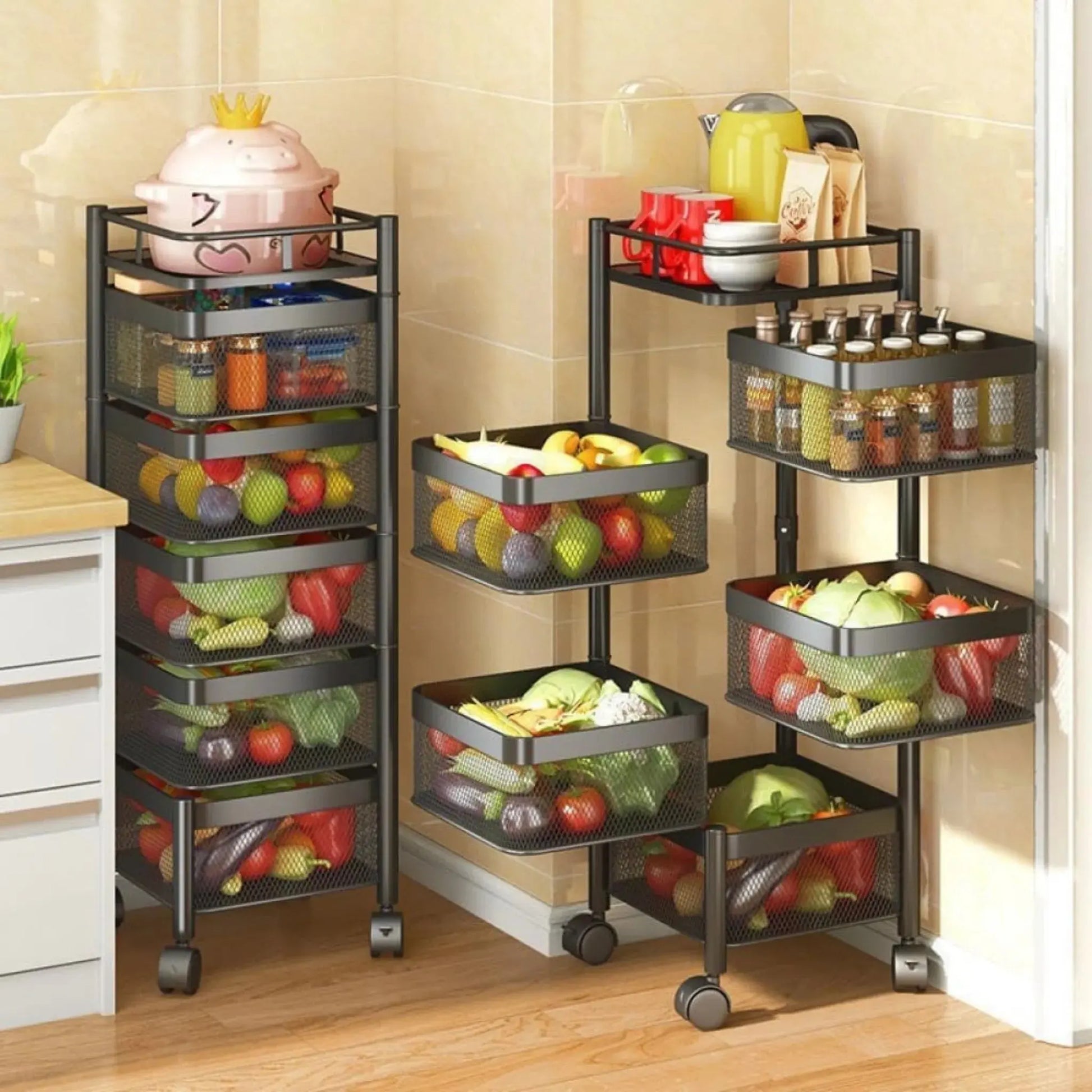 5 Tier Multi-Purpose Rotating Kitchen Organizer Storage Rack Scrollcart Qatar 