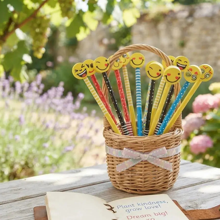 12-Piece Emoji Smiley Pencil Set – Decorative Pencils with Eraser Toppers Scrollcart Qatar 