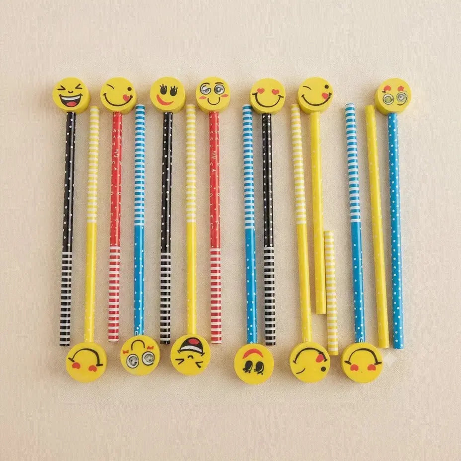 12-Piece Emoji Smiley Pencil Set – Decorative Pencils with Eraser Toppers Scrollcart Qatar 
