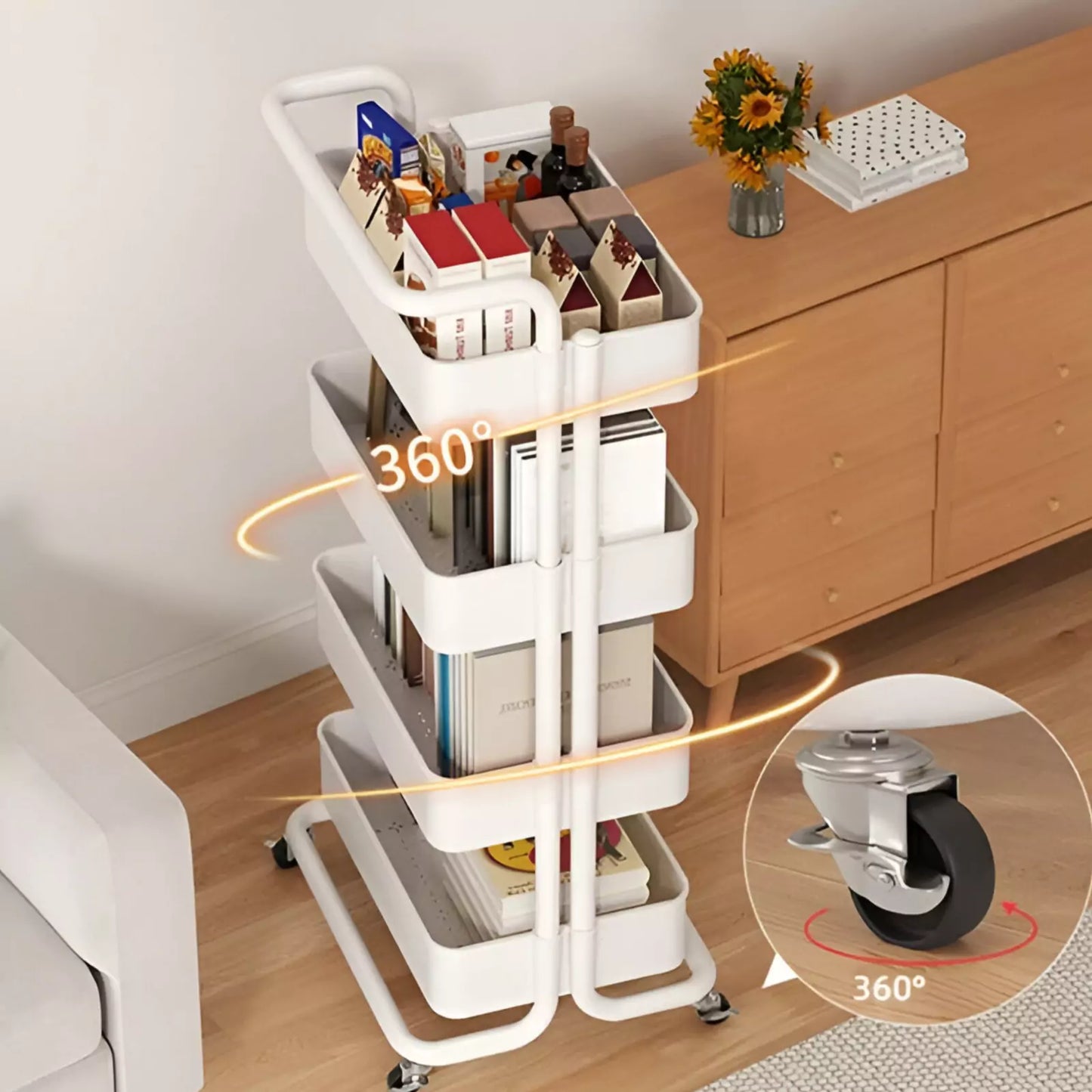 4 Layer Kitchen Trolley, Metal Foldable Kitchen Storage Rack