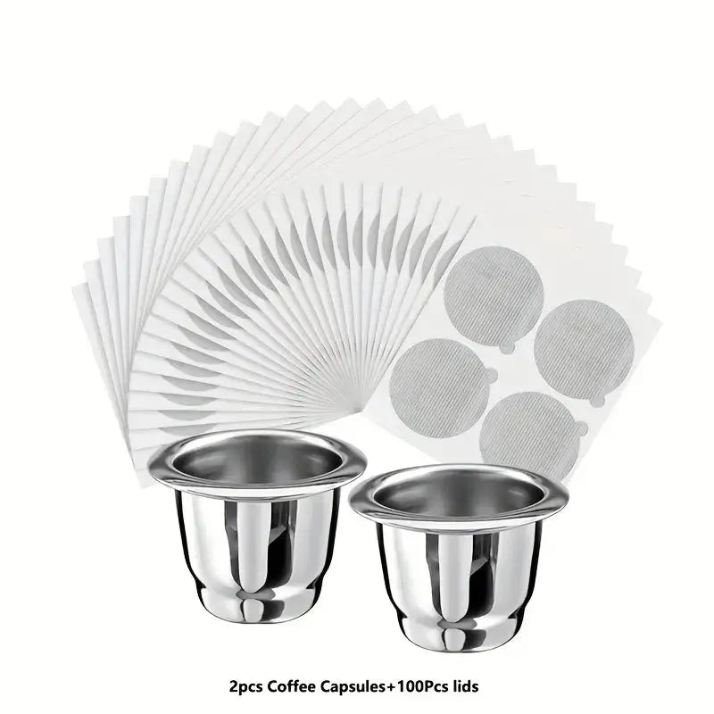 Stainless Steel Reusable Nespresso Coffee Capsule with Aluminum Foil Caps temu