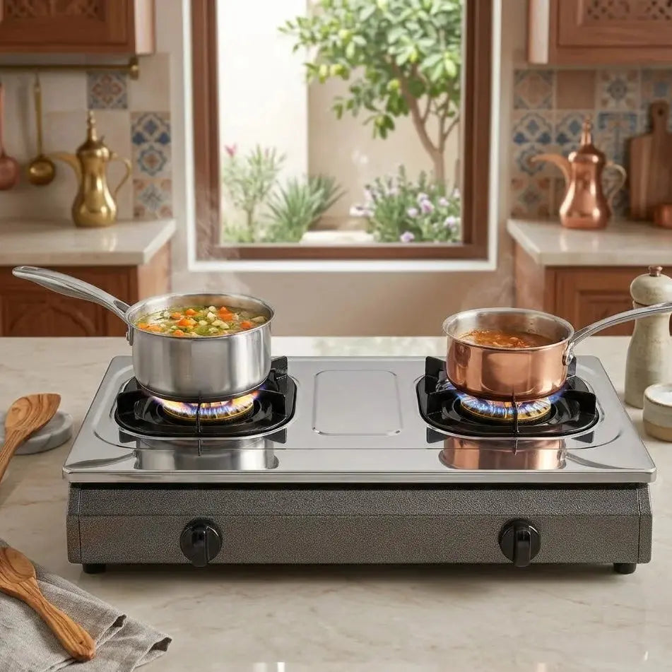 2 Burner Stainless Steel Gas Stove with Box – Tabletop Gas Cooker Scrollcart Qatar 