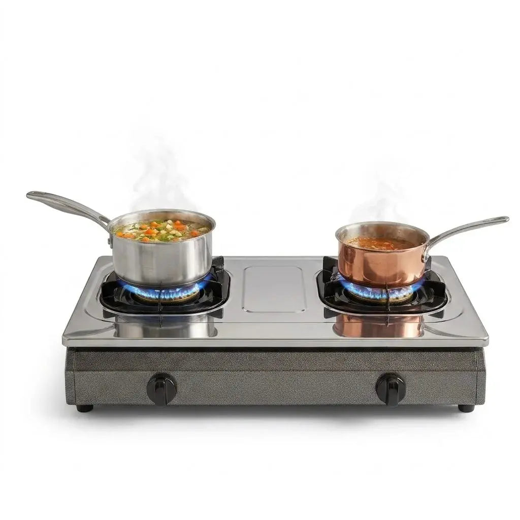 2 Burner Stainless Steel Gas Stove with Box – Tabletop Gas Cooker Scrollcart Qatar 