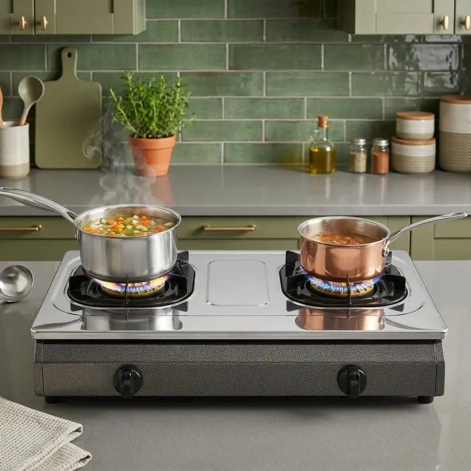 2 Burner Stainless Steel Gas Stove with Box – Tabletop Gas Cooker Scrollcart Qatar 