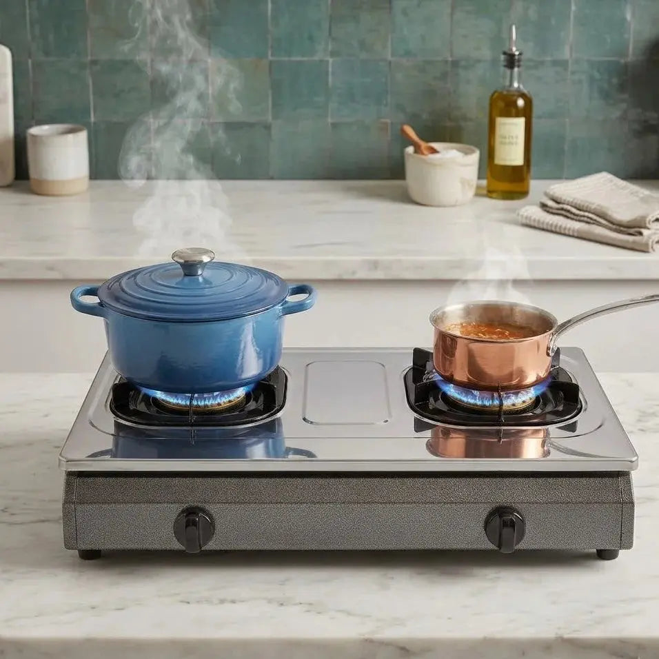 2 Burner Stainless Steel Gas Stove with Box – Tabletop Gas Cooker Scrollcart Qatar 