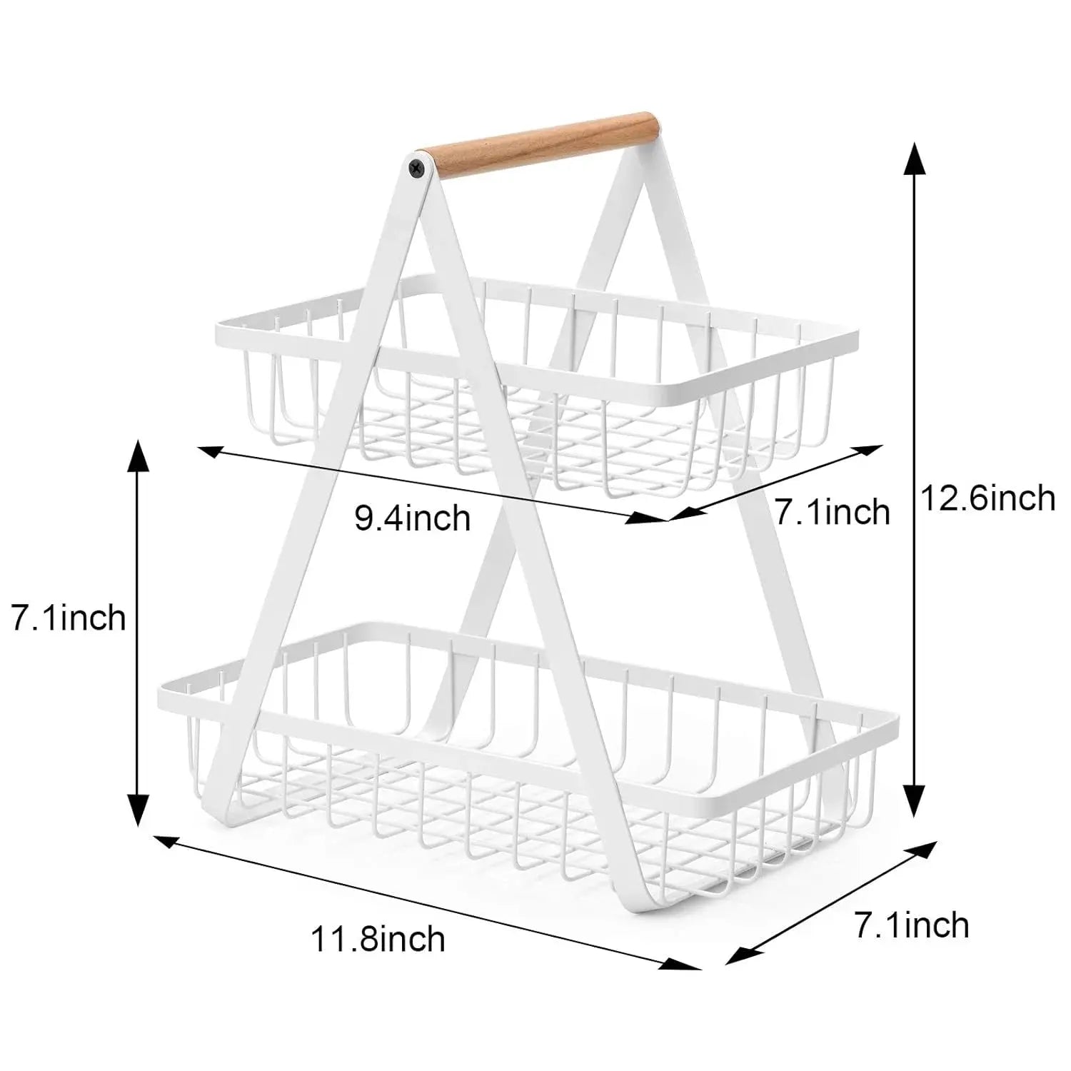 2-Tier Fruit Basket with Wood Handle Kitchen Storage Organizer Scrollcart Qatar 