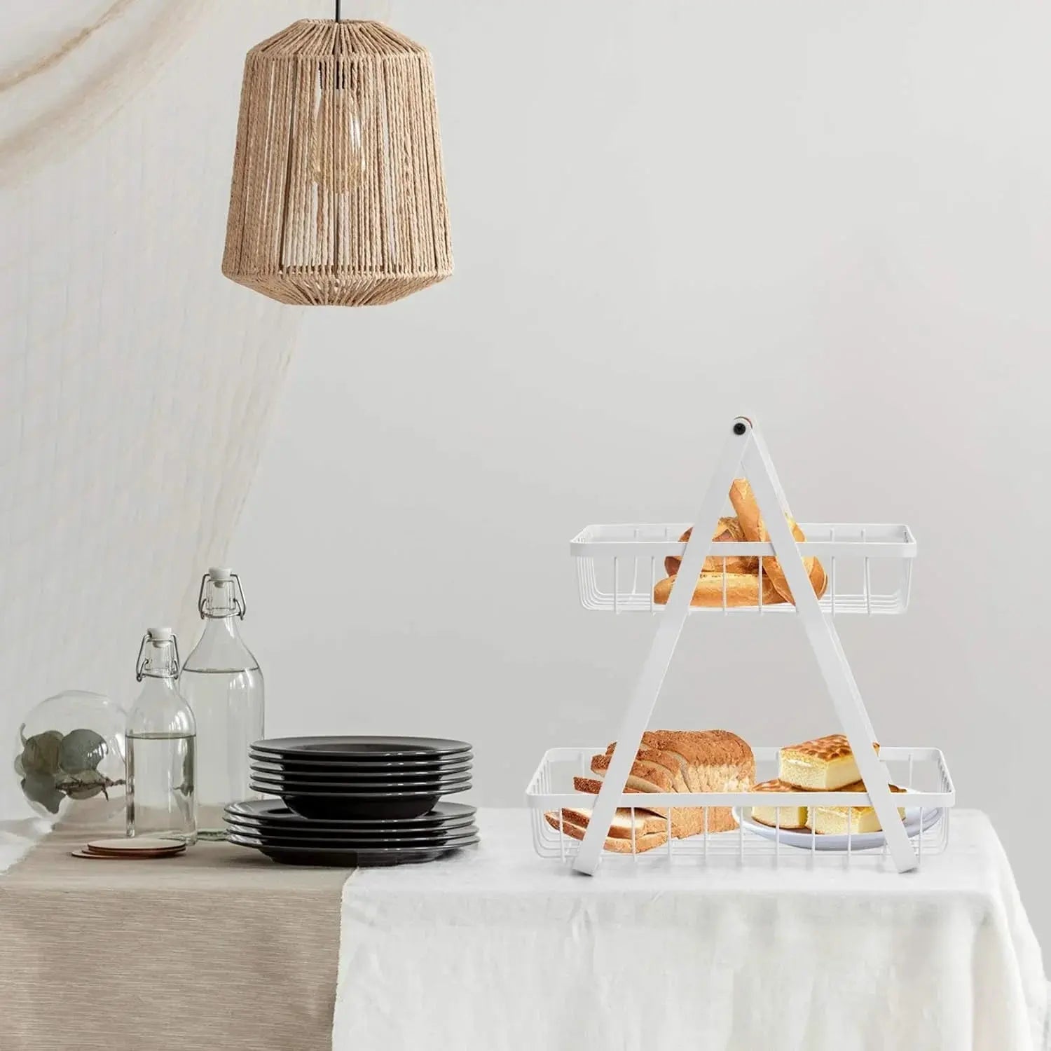 2-Tier Fruit Basket with Wood Handle Kitchen Storage Organizer Scrollcart Qatar 