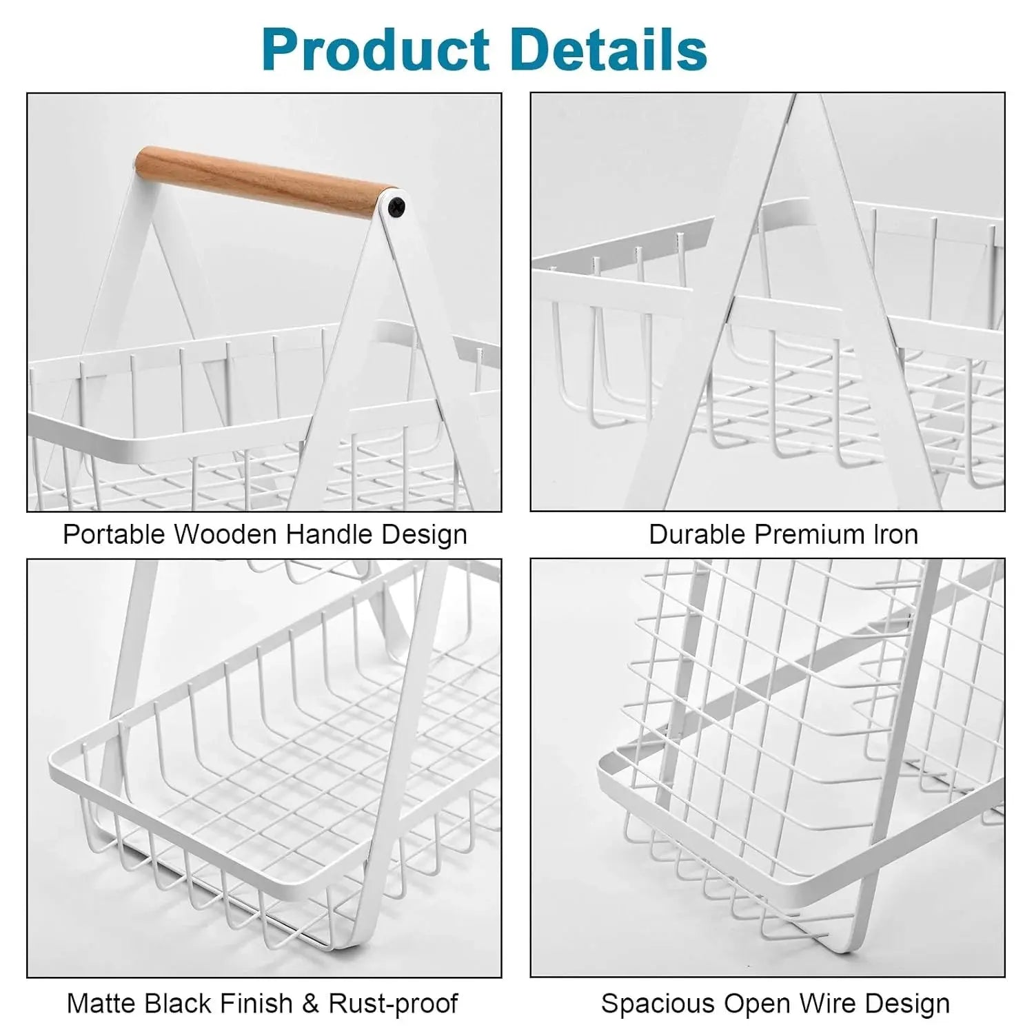 2-Tier Fruit Basket with Wood Handle Kitchen Storage Organizer Scrollcart Qatar 
