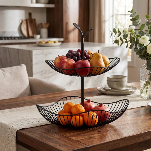 2 Tier Metal Fruit Basket Stand Detachable Kitchen Organizer Scrollcart Qatar 