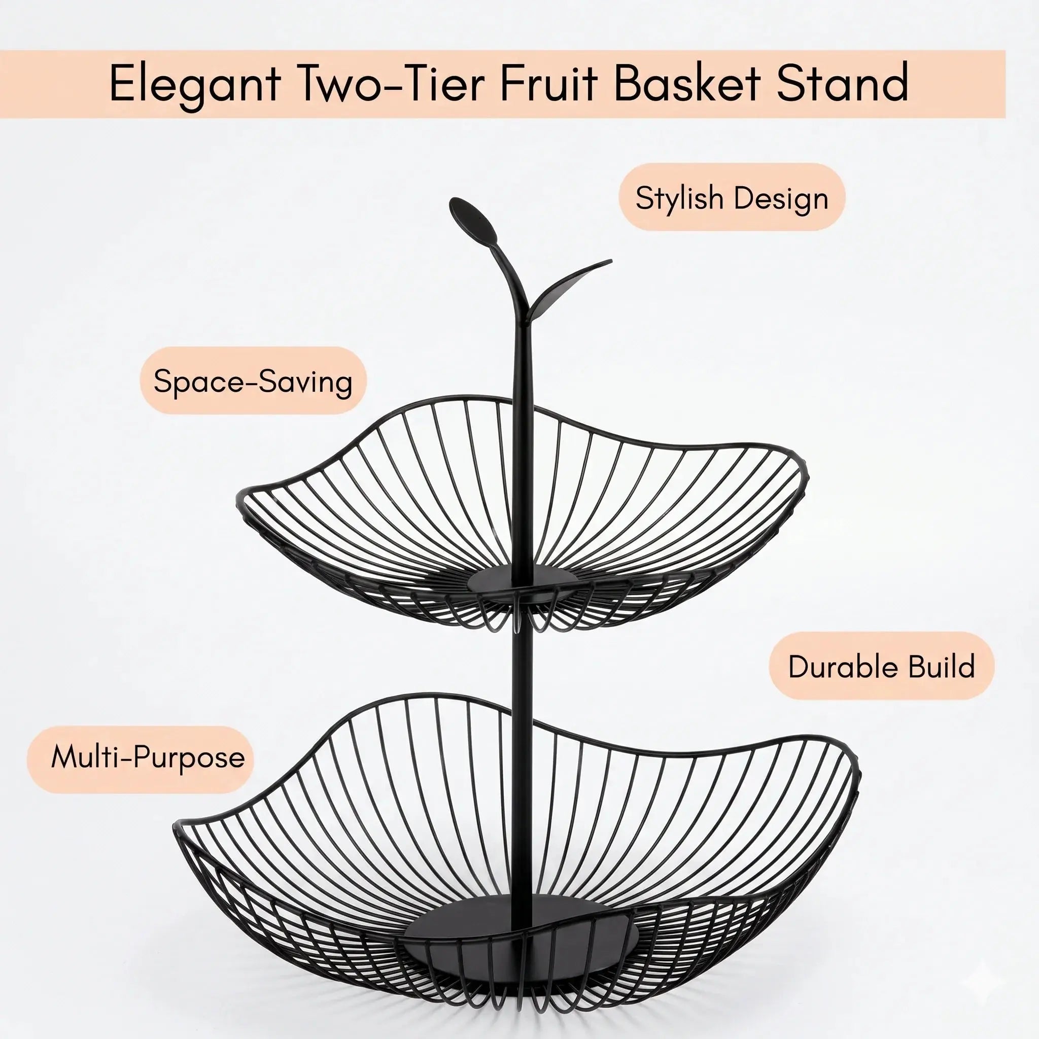 2 Tier Metal Fruit Basket Stand Detachable Kitchen Organizer Scrollcart Qatar 