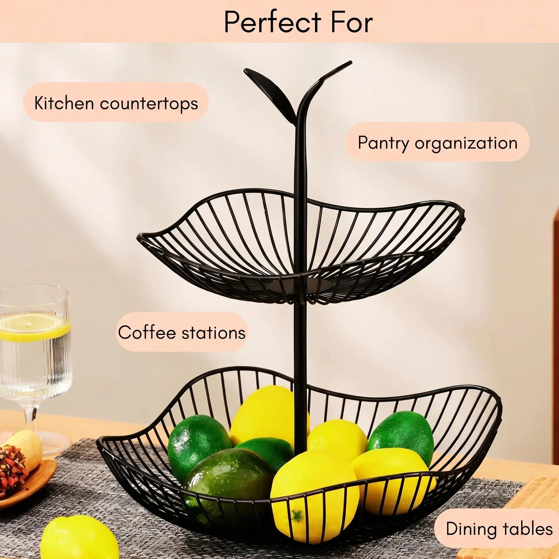 2 Tier Metal Fruit Basket Stand Detachable Kitchen Organizer Scrollcart Qatar 