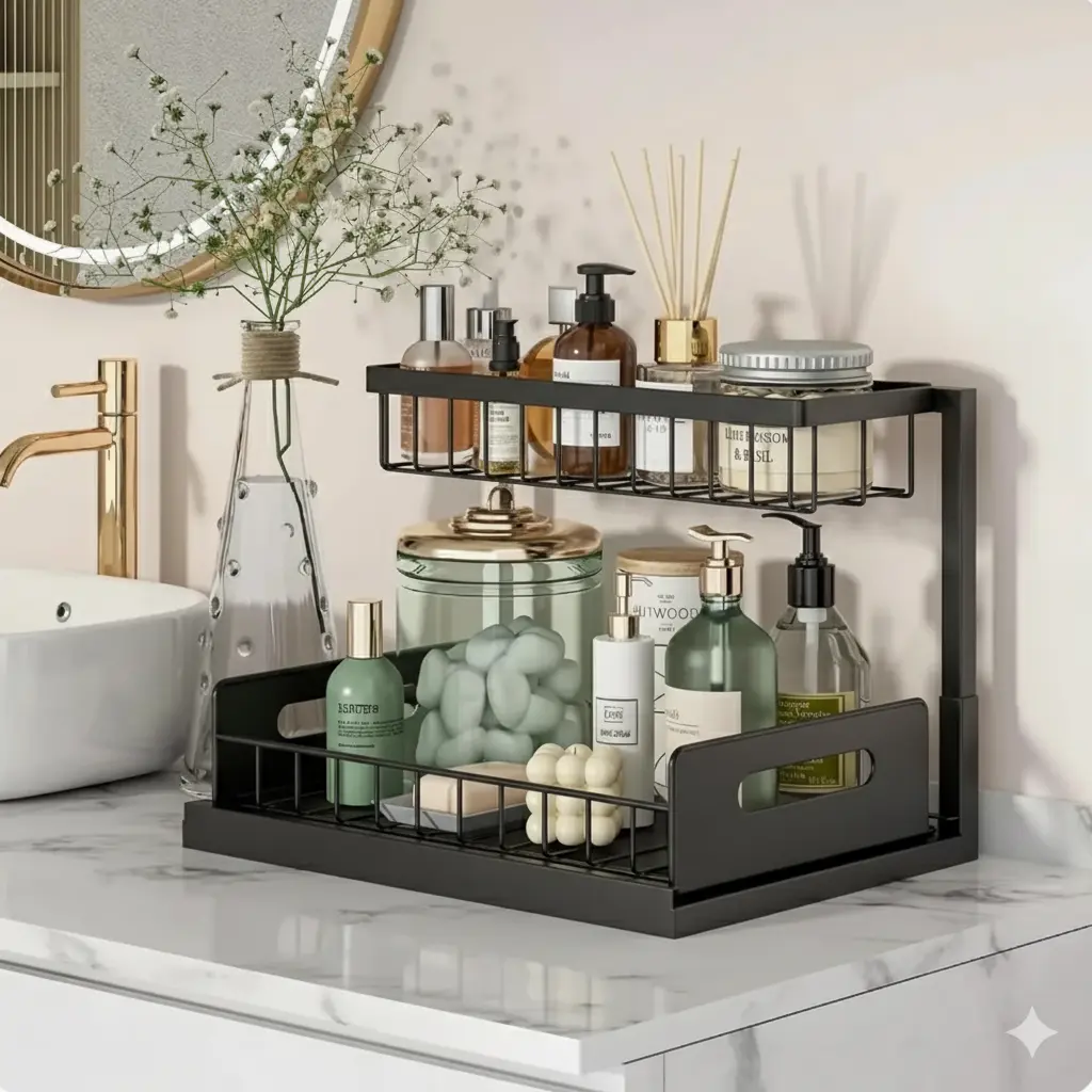 2-Tier Multipurpose Kitchen and Cosmetic Desktop Scrollcart Qatar 