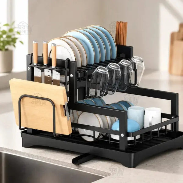 2-Tier Over Sink Dish Drying Rack – Carbon Steel Kitchen Organizer & Dish Drainer Scrollcart Qatar 