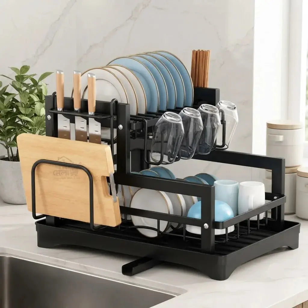 2-Tier Over Sink Dish Drying Rack – Carbon Steel Kitchen Organizer & Dish Drainer Scrollcart Qatar 