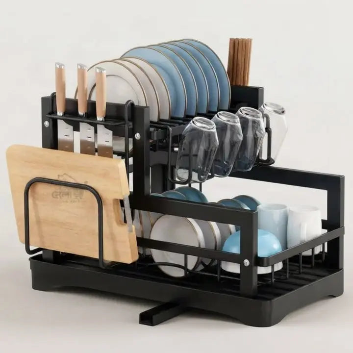 2-Tier Over Sink Dish Drying Rack – Carbon Steel Kitchen Organizer & Dish Drainer Scrollcart Qatar 