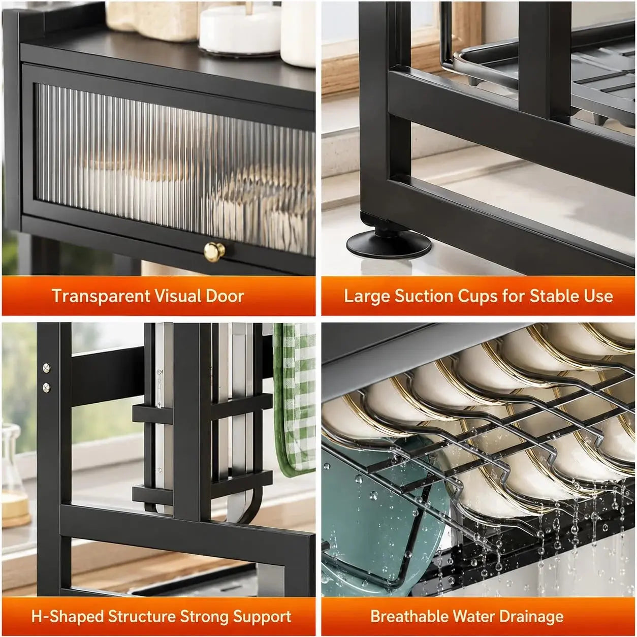 2-Tier Over Sink Dish Drying Rack with Dustproof Cabinet & Adjustable Width Kitchen Organizer Scrollcart Qatar 