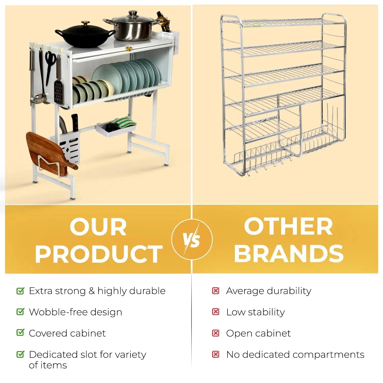 2-Tier Over Sink Dish Drying Rack with Dustproof Cabinet & Adjustable Width Kitchen Organizer Scrollcart Qatar 