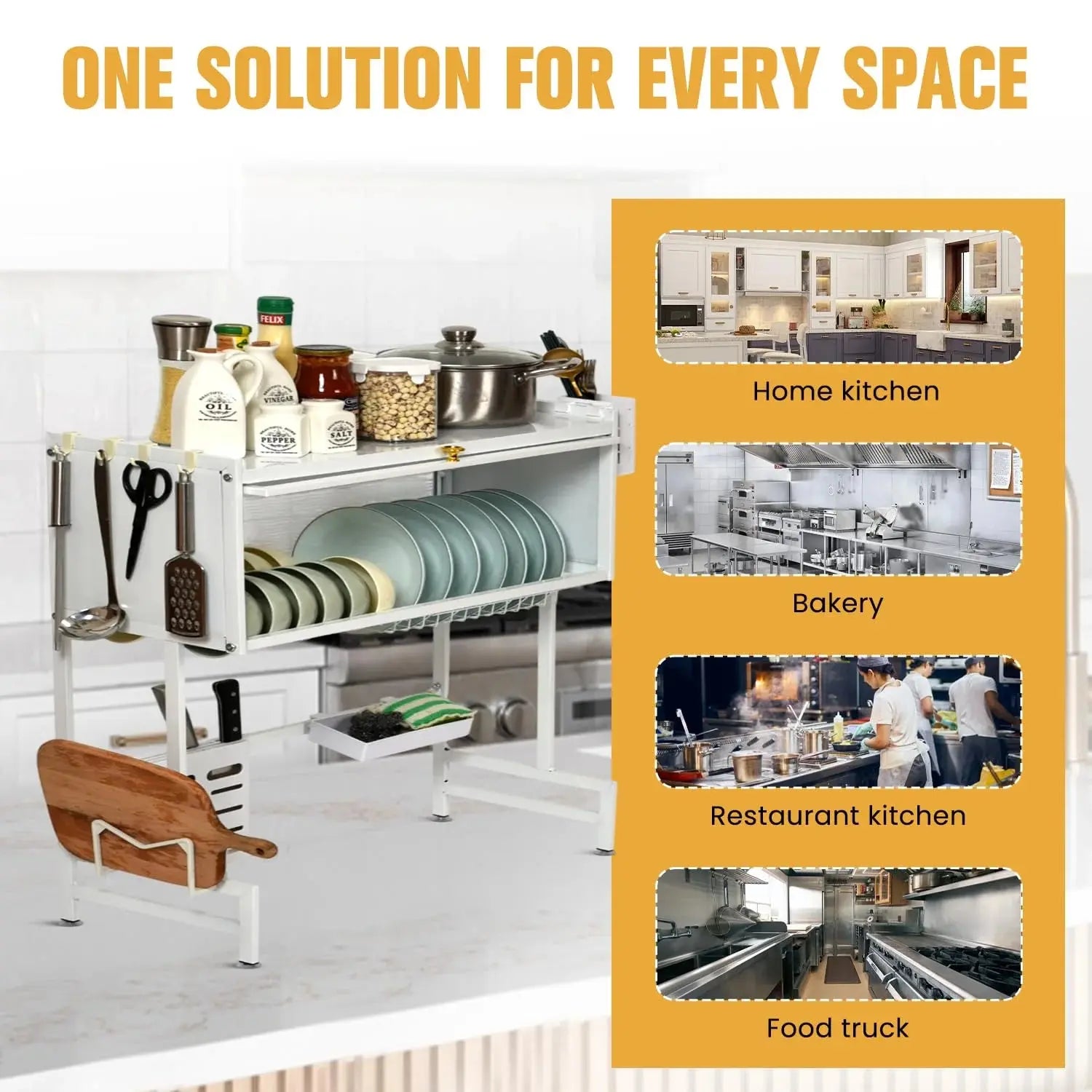 2-Tier Over Sink Dish Drying Rack with Dustproof Cabinet & Adjustable Width Kitchen Organizer Scrollcart Qatar 