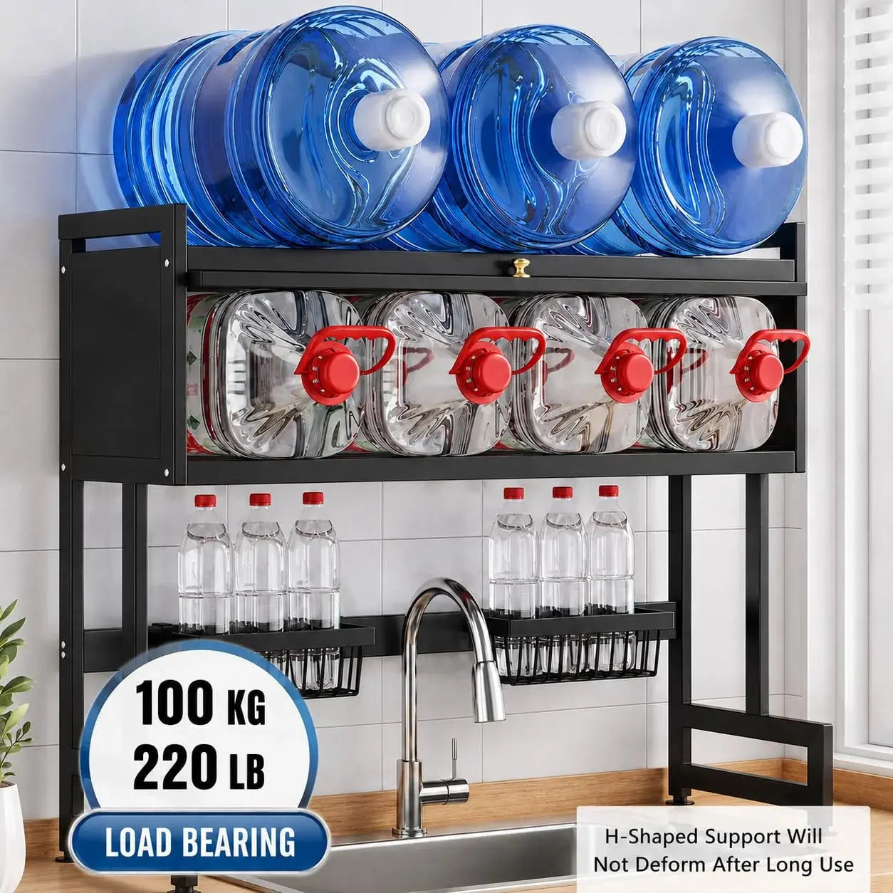 2-Tier Over Sink Dish Drying Rack with Dustproof Cabinet & Adjustable Width Kitchen Organizer Scrollcart Qatar 