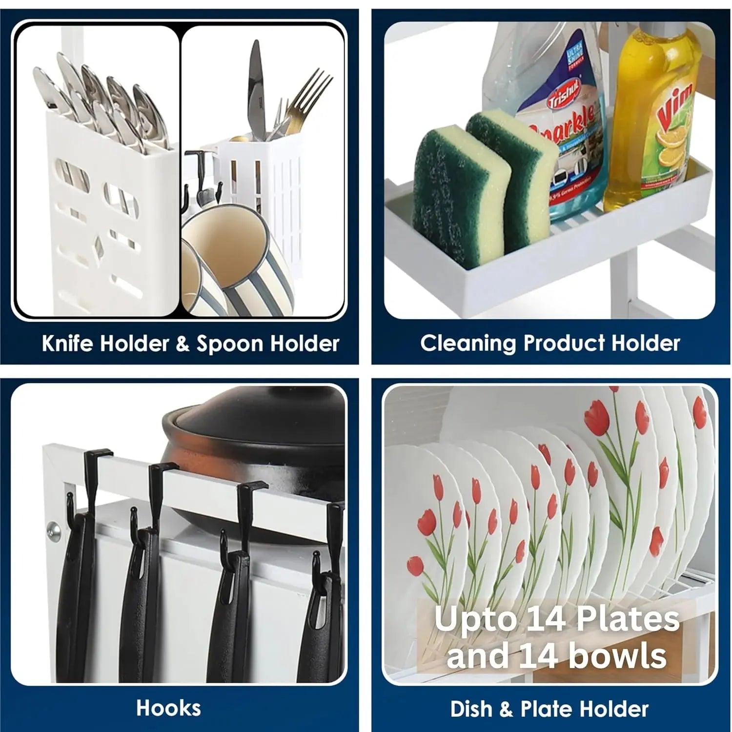 2-Tier Over Sink Dish Drying Rack with Dustproof Cabinet & Adjustable Width Kitchen Organizer Scrollcart Qatar 