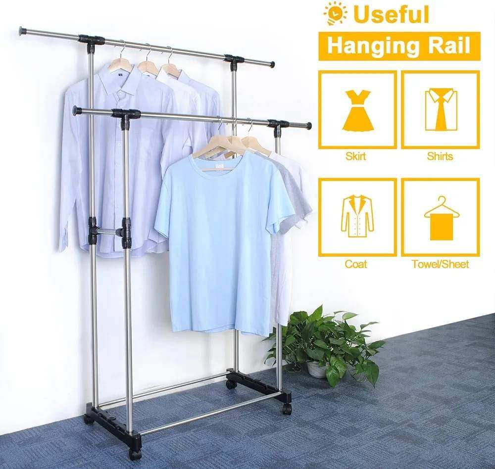 2 layer cloth stand organizer with wheel Scrollcart Online Shopping Store