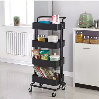 4 Layer Kitchen Trolley, Metal Foldable Kitchen Storage Rack