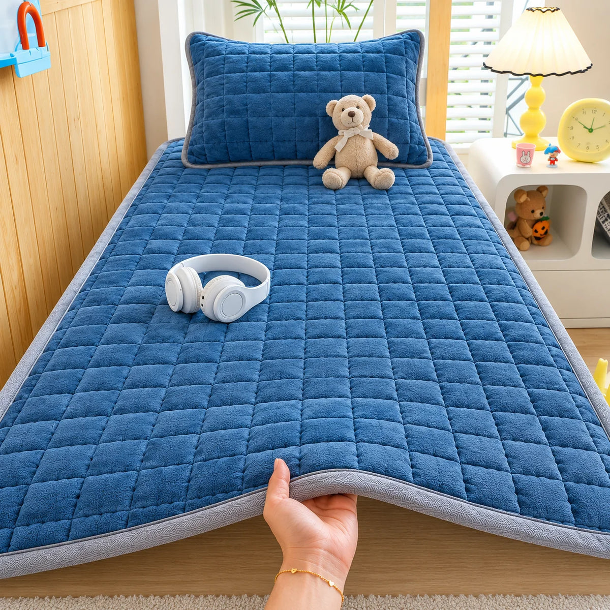 Mattress Topper Cover – Waterproof Bed Sheet Protector with 4-Side Elastic Strap