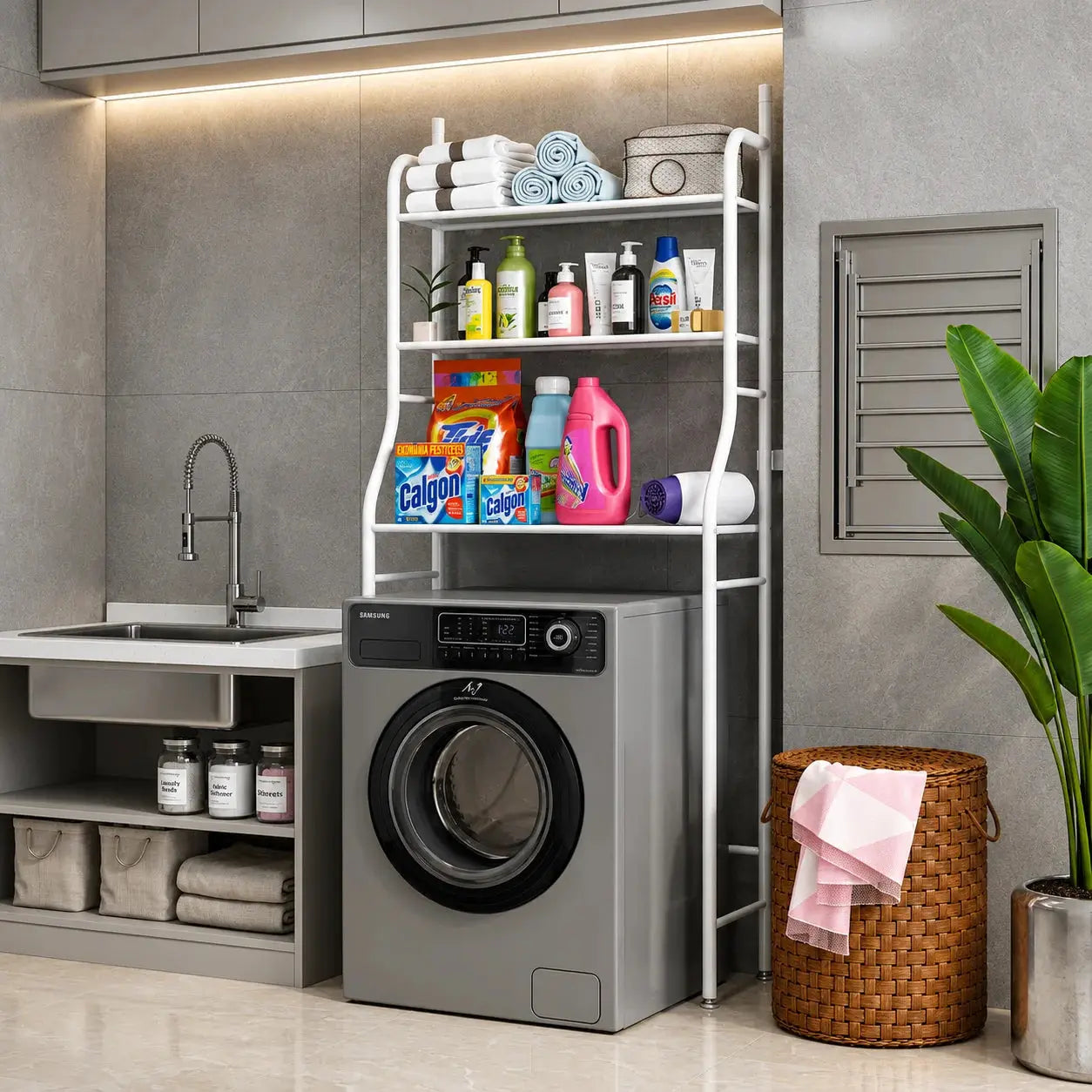 3 Layer Over Washing Machine Metal Storage Rack-Space Saving Organiser Scrollcart Qatar 