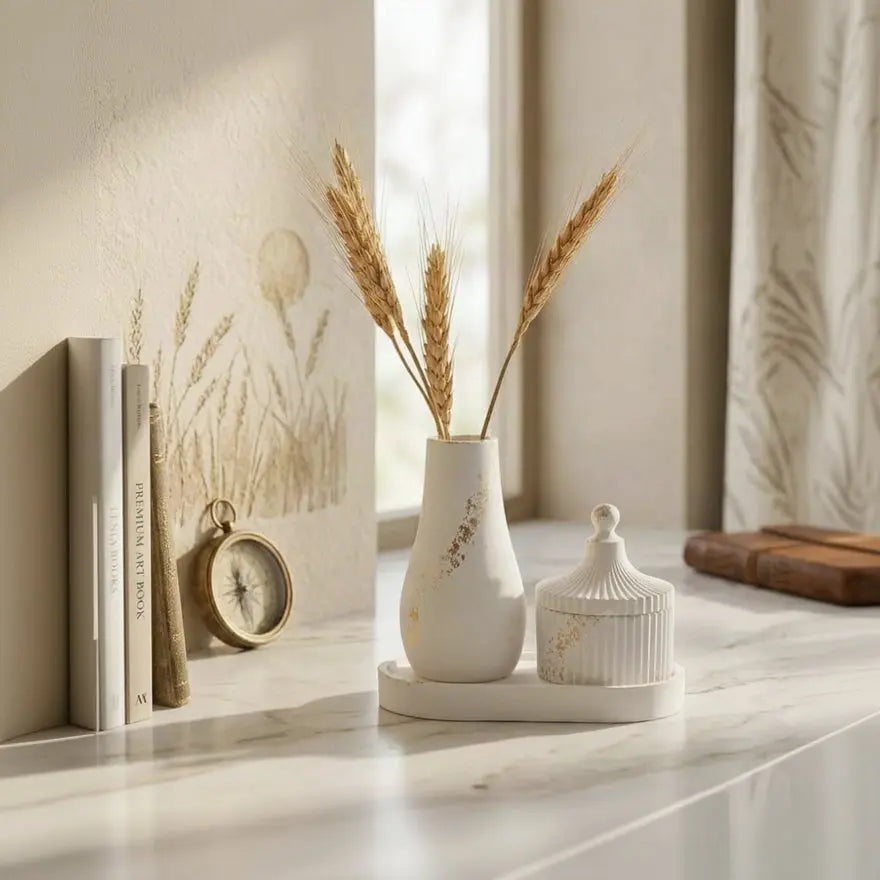 3-Piece Decorative Vase & Concrete Trinket Set | Modern Home Decor Accessories Scrollcart Qatar 